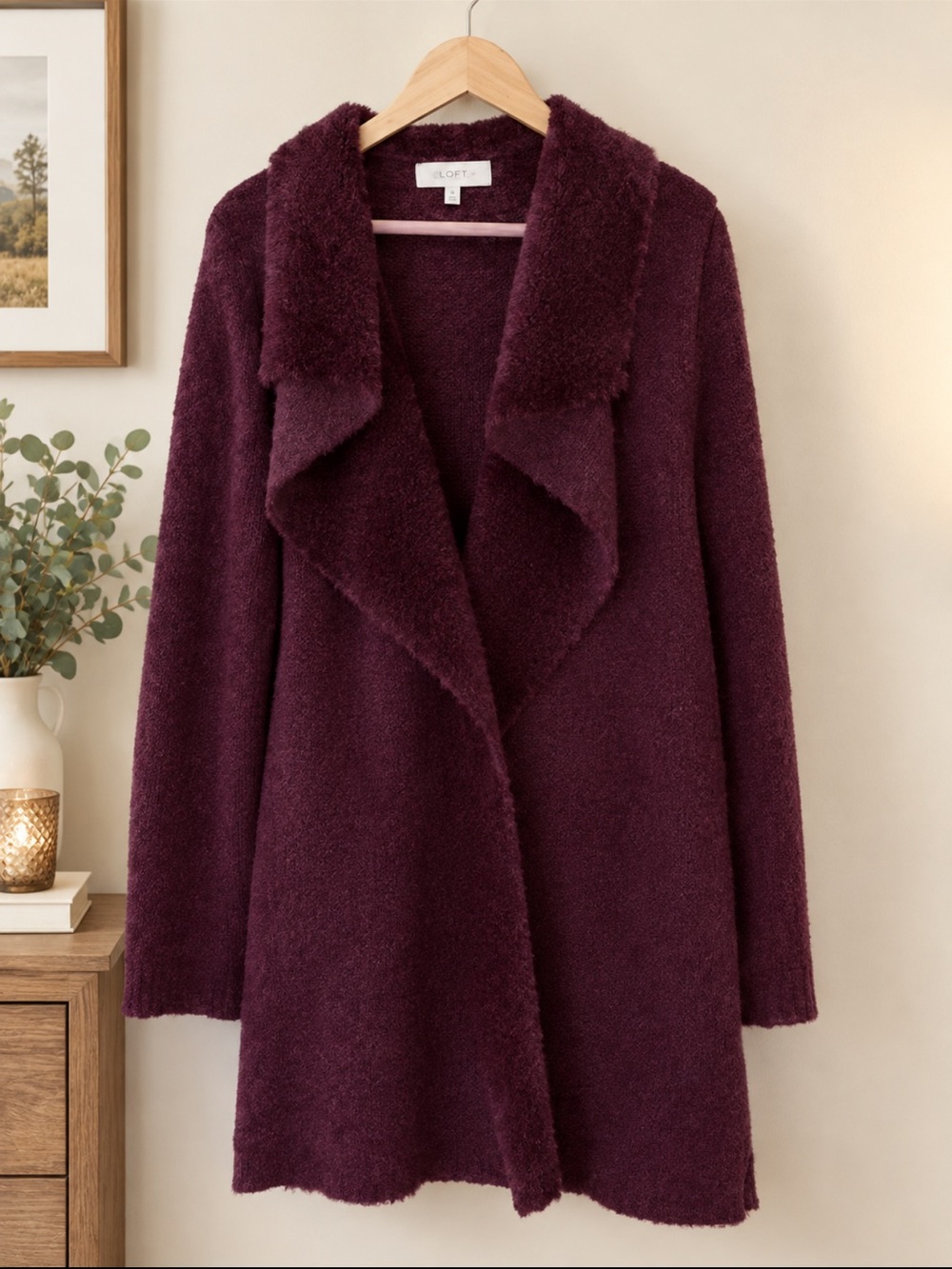 FEVER Plush Open-Front Teddy Jacket in Plum